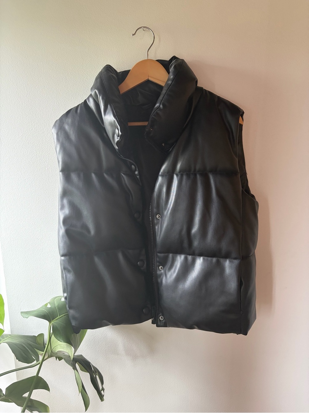 Zara Black Faux Leather Puffer Vest